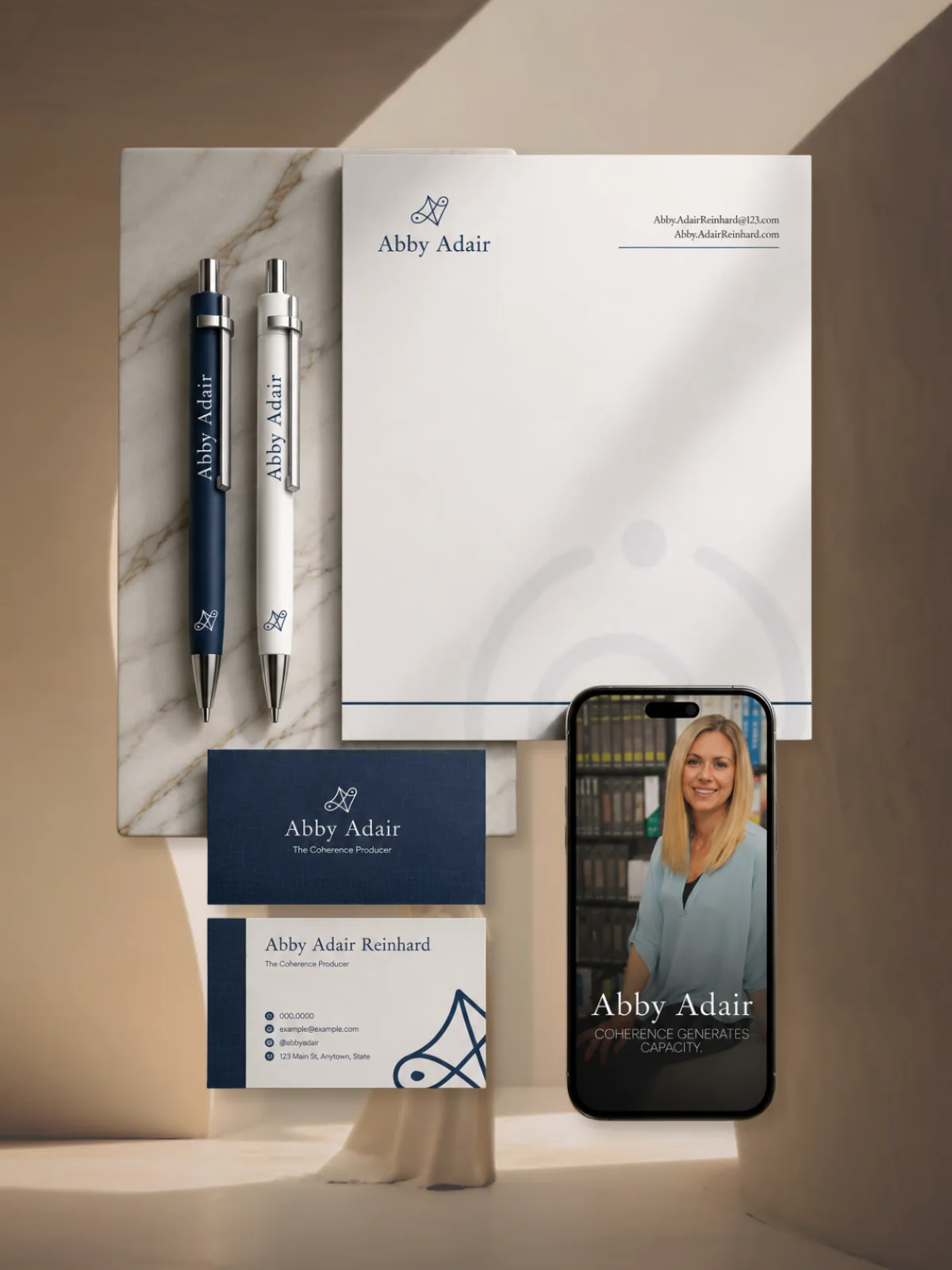 Abby Adair Reinhard stationery and mobile brand applications