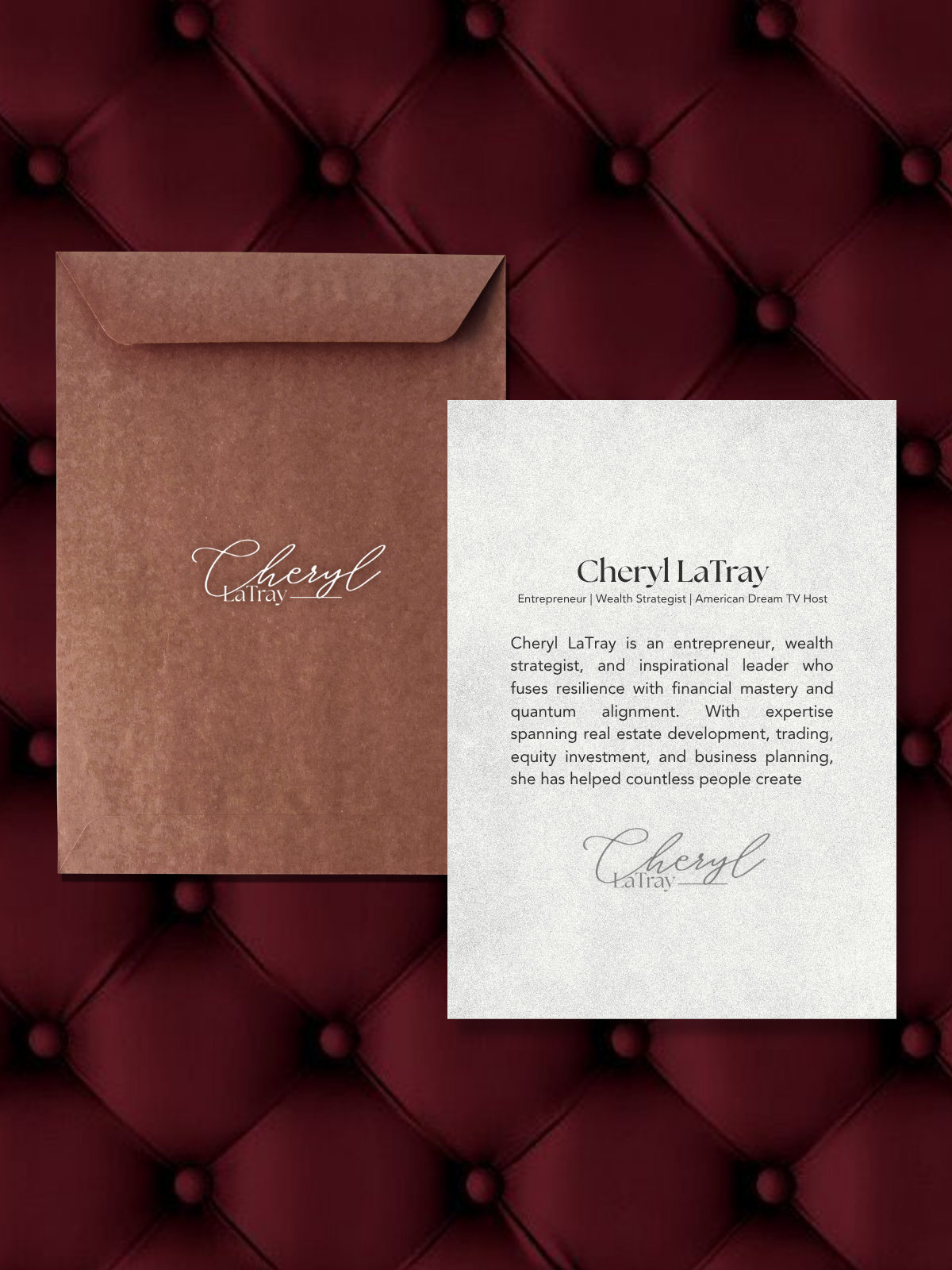 Cheryl LaTray stationery and biography suite