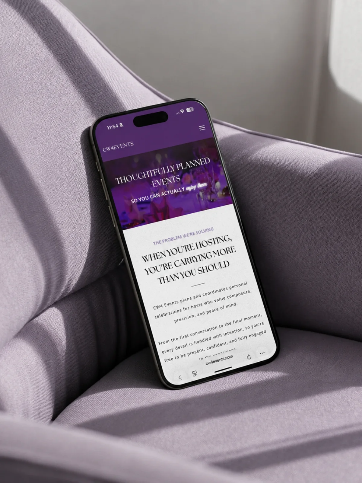 CW4 Events website displayed on a phone