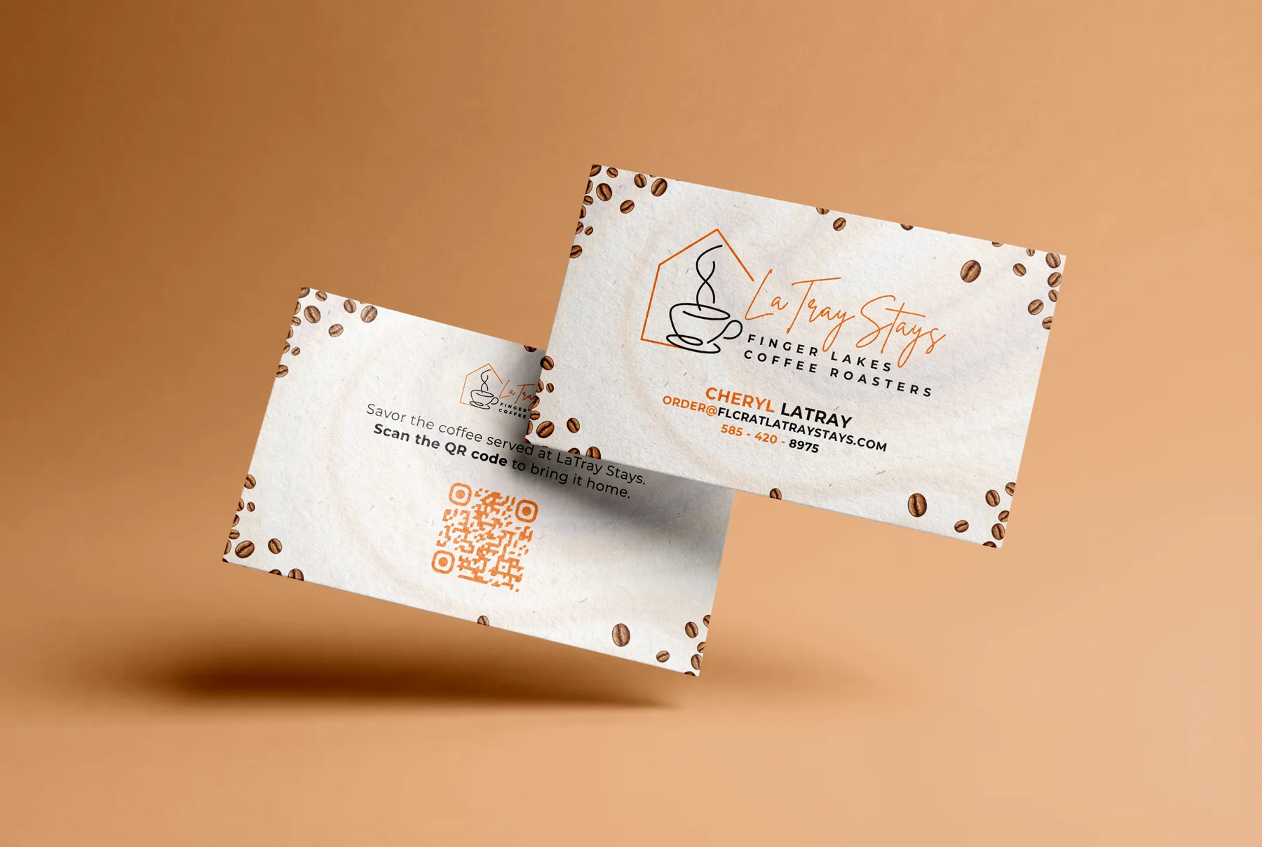 LaTray Stays and Finger Lakes Coffee Roasters printed cards