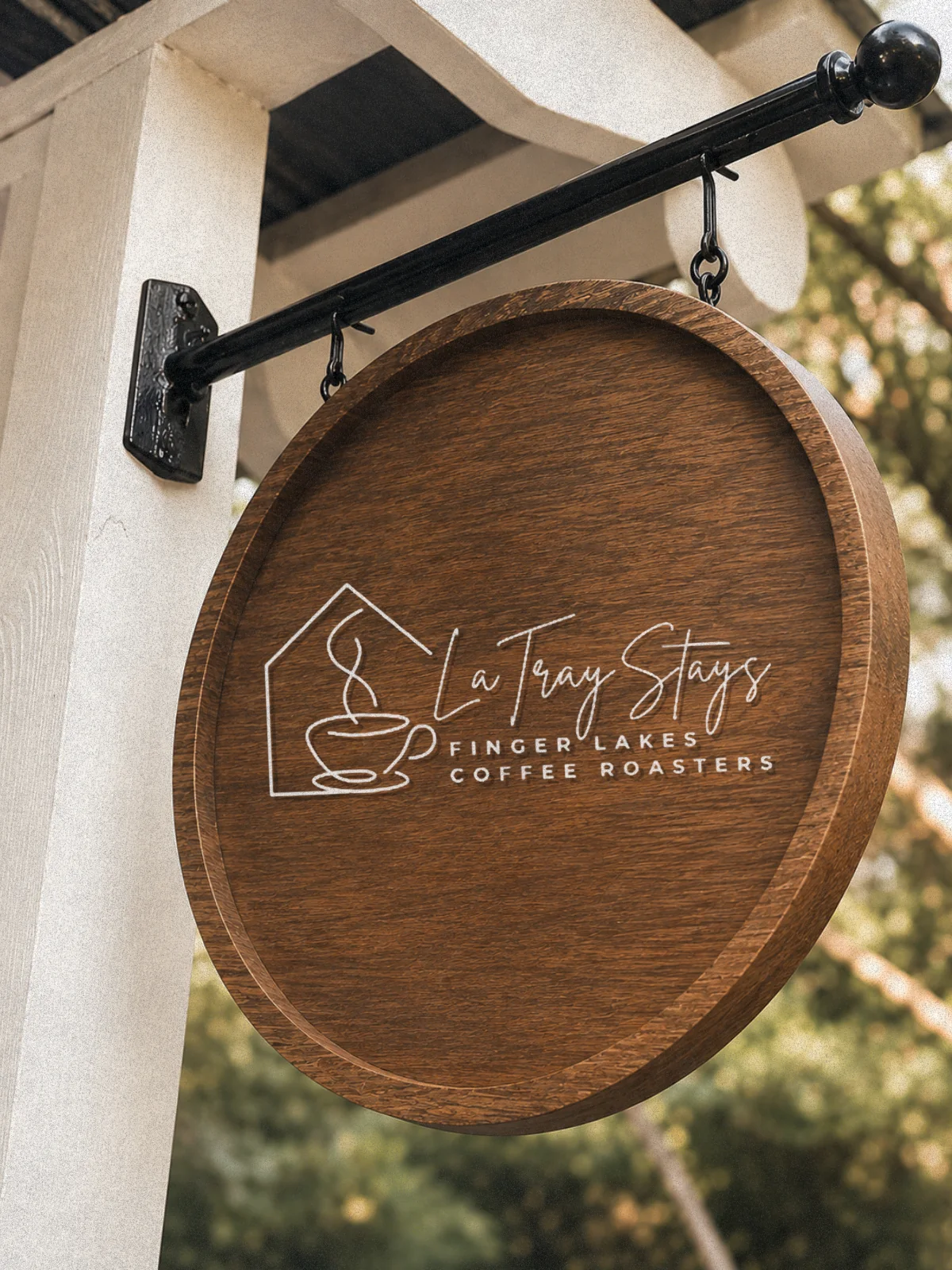 LaTray Stays and Finger Lakes Coffee Roasters wooden sign