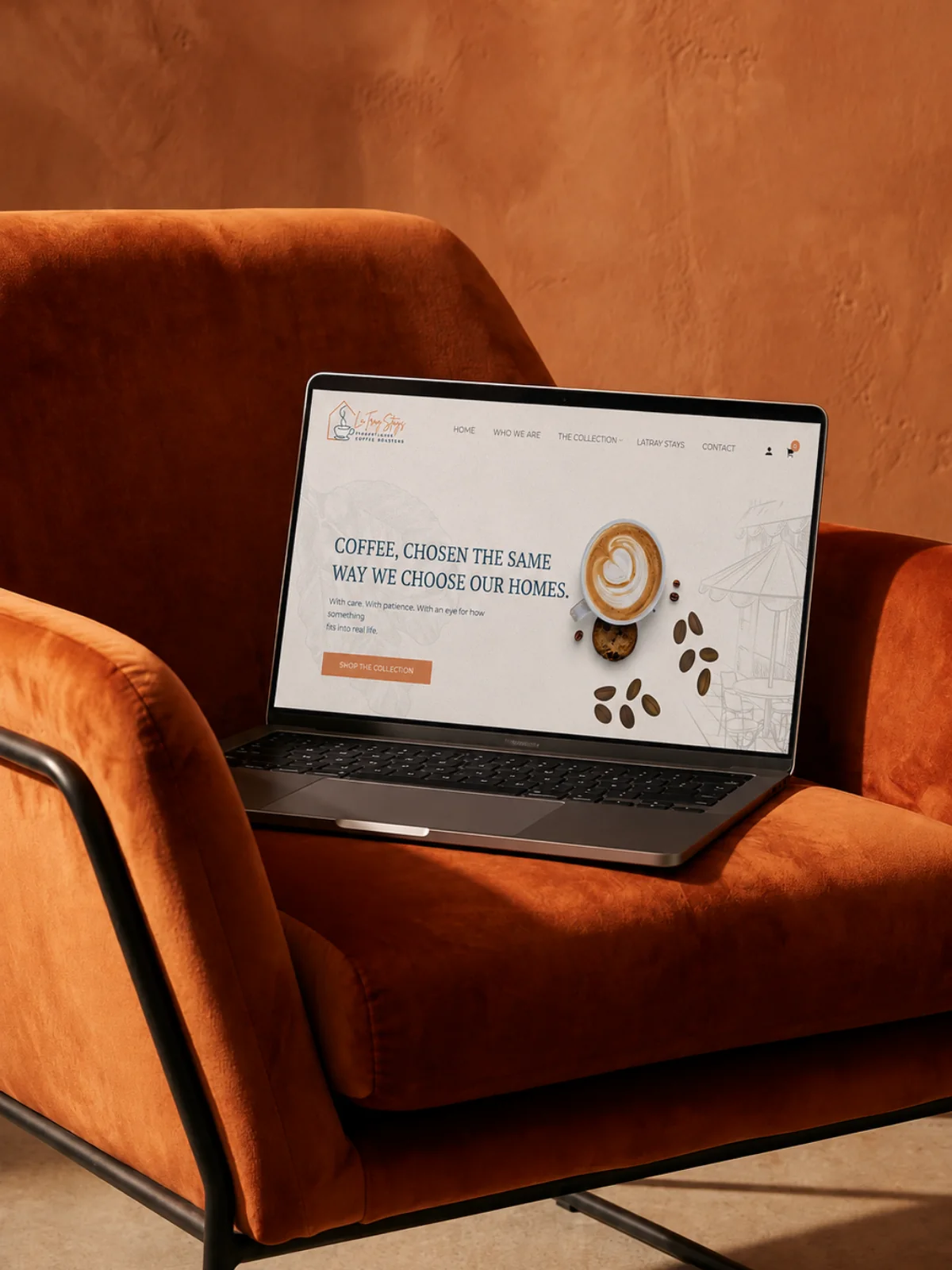 LaTray Stays and Finger Lakes Coffee Roasters website on a laptop