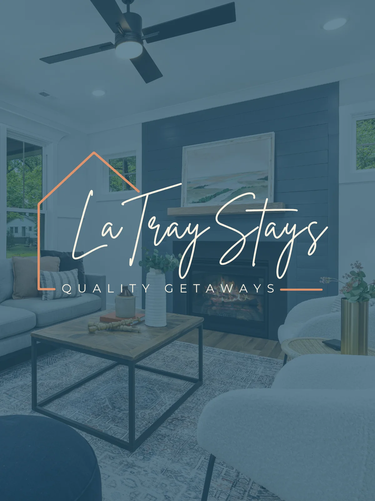 LaTray Stays brand identity applied to a quality getaway interior