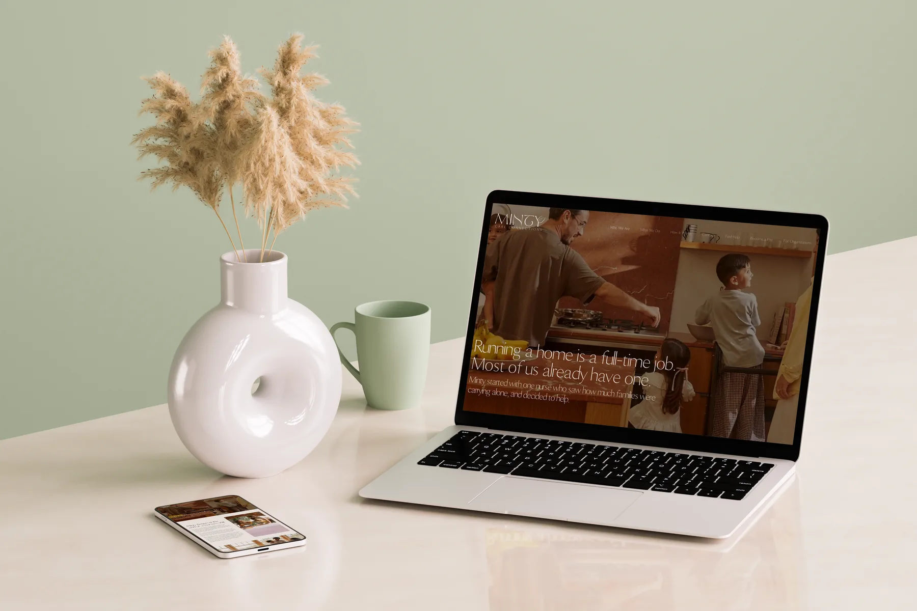 Minty Care Connections website shown on a laptop and mobile phone
