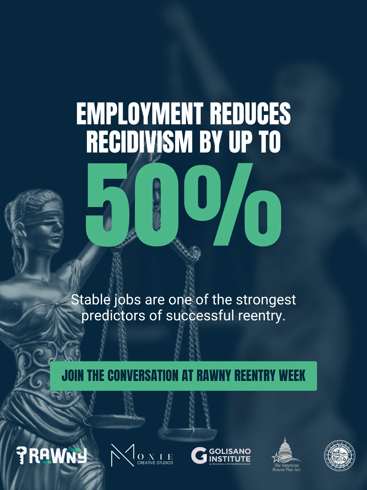 RAWNY employment and successful reentry statistic graphic