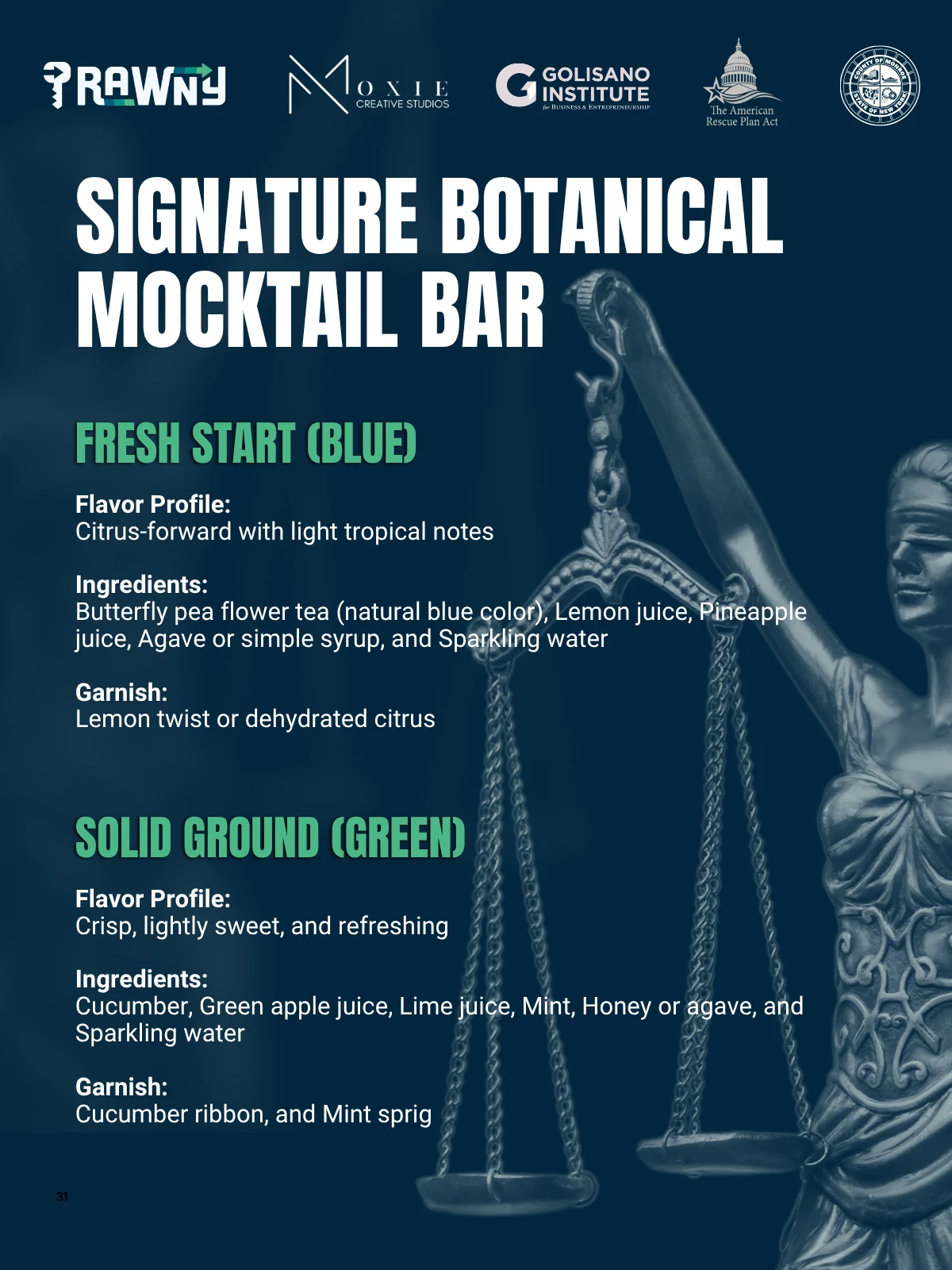 RAWNY signature botanical mocktail bar menu